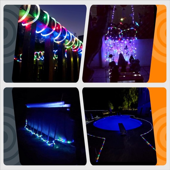 2 Pack Solar Rope Lights, Each with 100 LEDs 35.7ft 8 Modes, Solar String Lights Outdoor Waterproof, Tube Lights for Garden Fence Patio Yard Christmas Decorations (Multicolor)