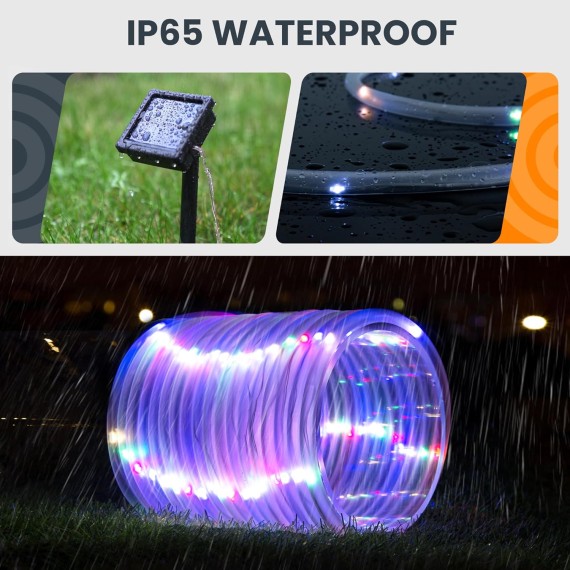 2 Pack Solar Rope Lights, Each with 100 LEDs 35.7ft 8 Modes, Solar String Lights Outdoor Waterproof, Tube Lights for Garden Fence Patio Yard Christmas Decorations (Multicolor)
