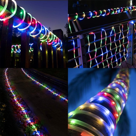 2 Pack Solar Rope Lights, Each with 100 LEDs 35.7ft 8 Modes, Solar String Lights Outdoor Waterproof, Tube Lights for Garden Fence Patio Yard Christmas Decorations (Multicolor)