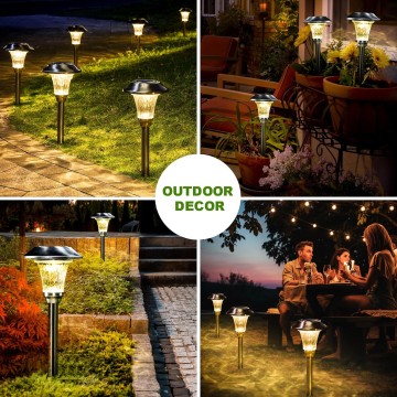 8 Pack Solar Pathway Lights, Solar Lights Outdoor Warm White, Waterproof Glass Stainless Steel Automatic Solar Outdoor Lights for Outside Patio, Yard, Lawn, Garden and Path (Silver Finish)