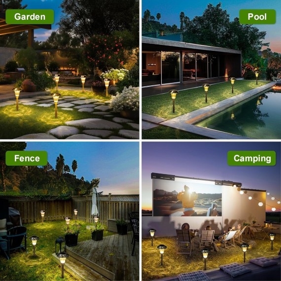 8 Pack Solar Pathway Lights, Solar Lights Outdoor Warm White, Waterproof Glass Stainless Steel Automatic Solar Outdoor Lights for Outside Patio, Yard, Lawn, Garden and Path (Silver Finish)