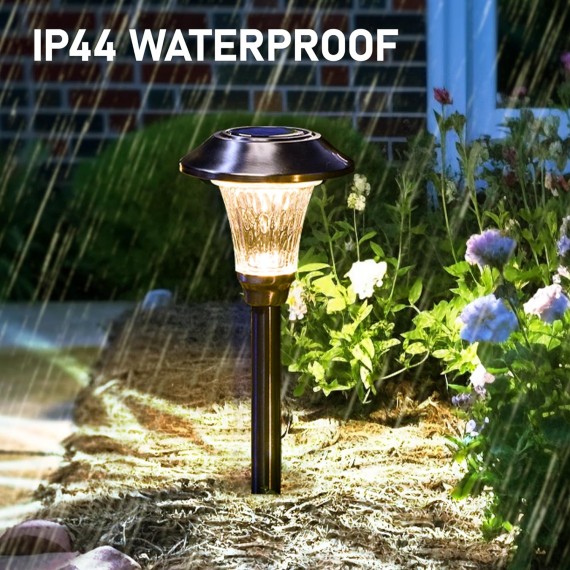 8 Pack Solar Pathway Lights, Solar Lights Outdoor Warm White, Waterproof Glass Stainless Steel Automatic Solar Outdoor Lights for Outside Patio, Yard, Lawn, Garden and Path (Silver Finish)