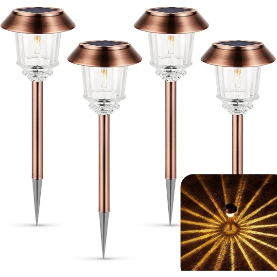 Solar Lights Outdoor Waterproof, 10-40 LM Dimmable Solar Lights for Outside, LED Auto On/Off Outdoor Solar Lights for Yard Pathway Garden Lawn Driveway Walkway (Warm White)