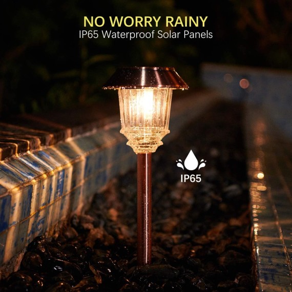 Solar Lights Outdoor Waterproof, 10-40 LM Dimmable Solar Lights for Outside, LED Auto On/Off Outdoor Solar Lights for Yard Pathway Garden Lawn Driveway Walkway (Warm White)