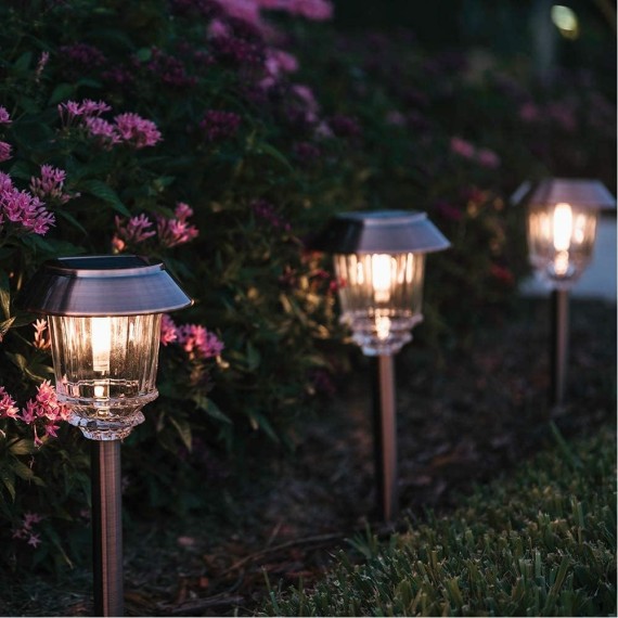 Solar Lights Outdoor Waterproof, 10-40 LM Dimmable Solar Lights for Outside, LED Auto On/Off Outdoor Solar Lights for Yard Pathway Garden Lawn Driveway Walkway (Warm White)