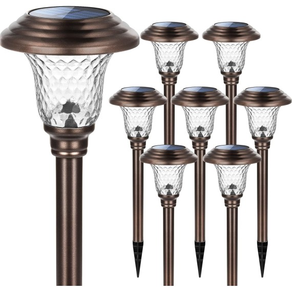 8 Pack Solar Pathway Lights, Solar Garden Lights Outdoor Warm White, Waterproof Led Path Lights for Yard, Patio, Landscape, Walkway (Brown)…