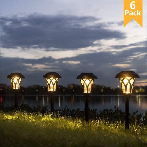 Solar Powered Pathway Lights, Black, Waterproof, Easy Installation, High Lumen, 19" Height x 5.3" Diameter