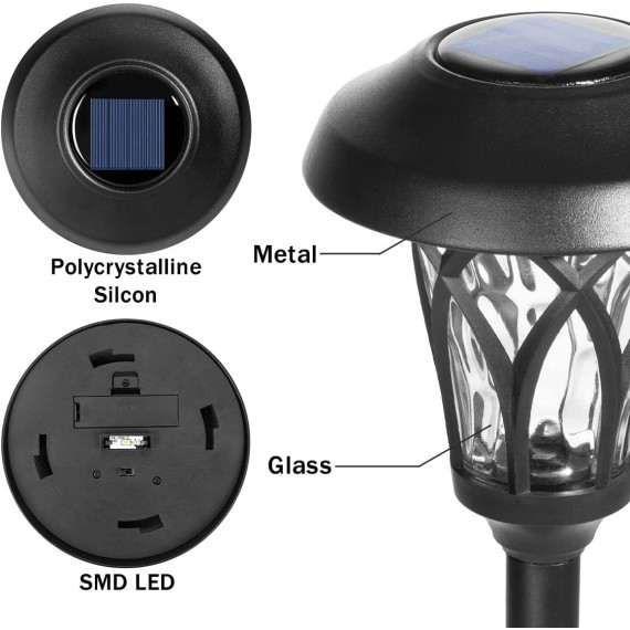Solar Powered Pathway Lights, Black, Waterproof, Easy Installation, High Lumen, 19" Height x 5.3" Diameter