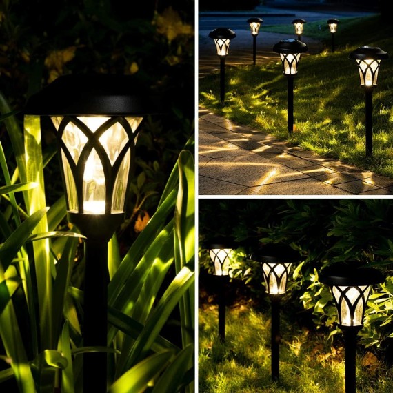 Solar Powered Pathway Lights, Black, Waterproof, Easy Installation, High Lumen, 19" Height x 5.3" Diameter