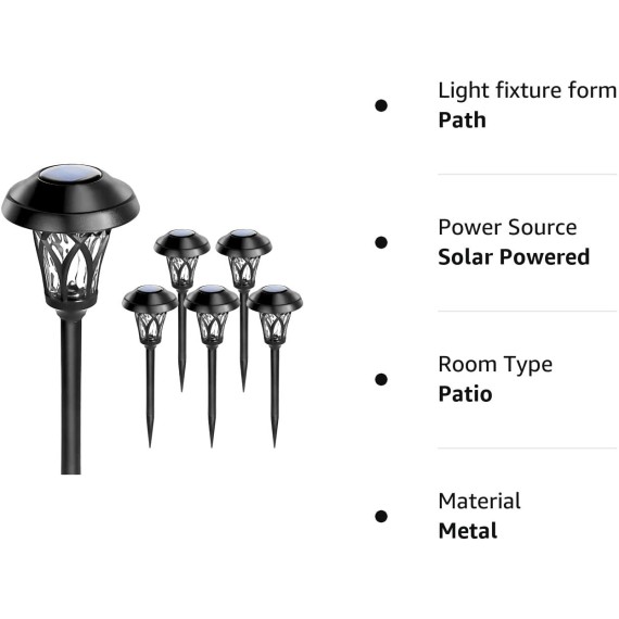 Solar Powered Pathway Lights, Black, Waterproof, Easy Installation, High Lumen, 19" Height x 5.3" Diameter