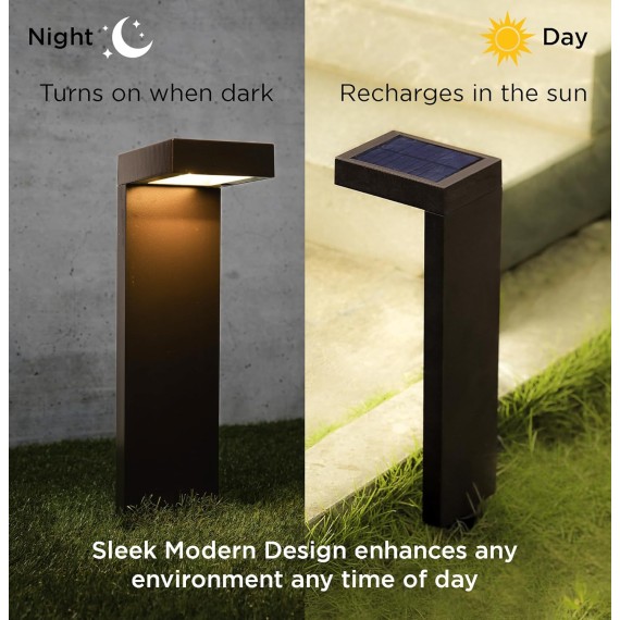 Set of 2 Modern Solar Black Metal Outdoor L-Shaped Path Lights with Bright LED, Solid Metal Aluminum Groundstake