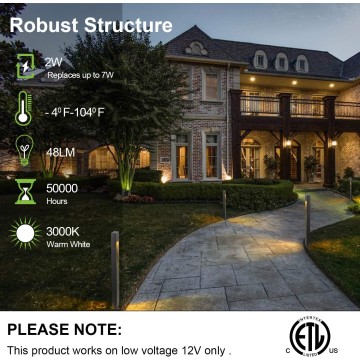 Low Voltage Landscape Pathway Light, 2W 48LM Matte Black Integrated LED Outdoor Walkway Light for Yard Lawn, Die-Cast Aluminum Construction, 4-Pack, ETL Listed, 15-Year Lifespan