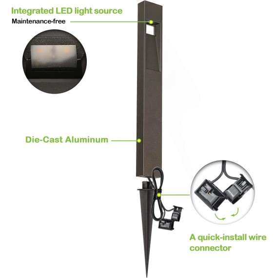 Low Voltage Landscape Pathway Light, 2W 48LM Matte Black Integrated LED Outdoor Walkway Light for Yard Lawn, Die-Cast Aluminum Construction, 4-Pack, ETL Listed, 15-Year Lifespan