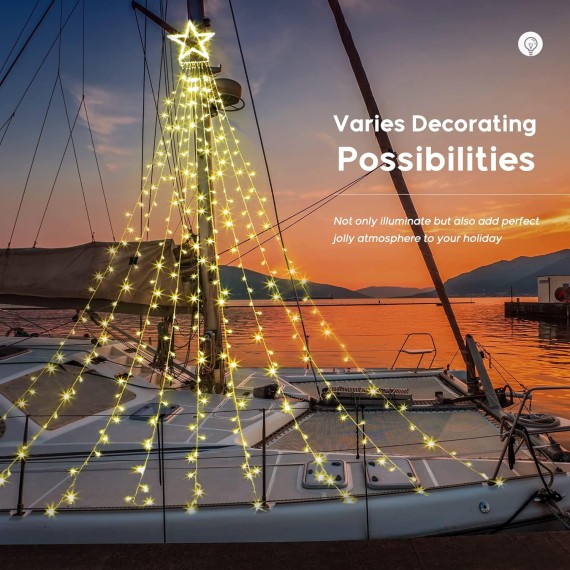 Christmas Decorations Lights 344 LED Star Lights 8 Lighting Modes Outdoor Tree Decorations for Christmas Yard, Garden, New Year, Holiday, Wedding, Party（Warm White）