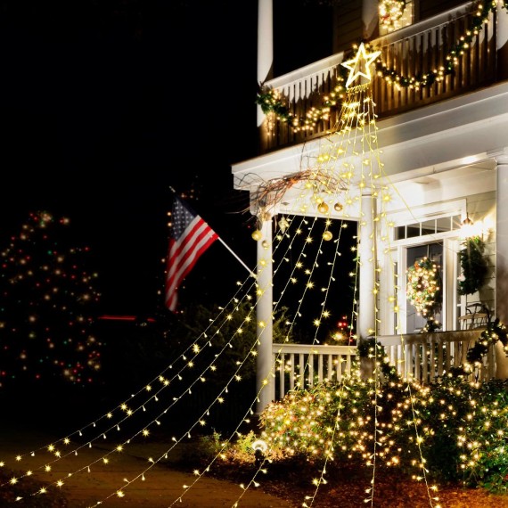 Christmas Decorations Lights 344 LED Star Lights 8 Lighting Modes Outdoor Tree Decorations for Christmas Yard, Garden, New Year, Holiday, Wedding, Party（Warm White）