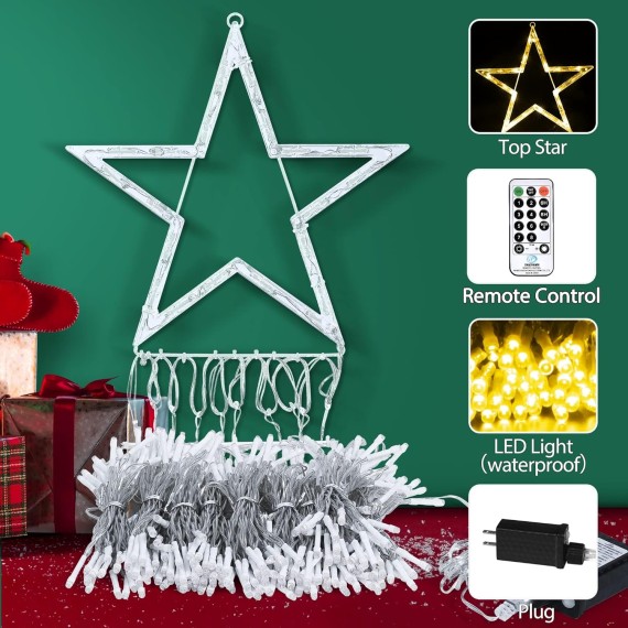 Christmas Decorations Lights 344 LED Star Lights 8 Lighting Modes Outdoor Tree Decorations for Christmas Yard, Garden, New Year, Holiday, Wedding, Party（Warm White）