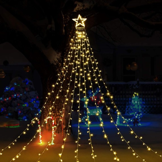 Christmas Decorations Lights 344 LED Star Lights 8 Lighting Modes Outdoor Tree Decorations for Christmas Yard, Garden, New Year, Holiday, Wedding, Party（Warm White）