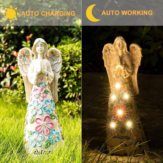 Solar Garden Statues Angel Figurine Lights for Outside, Yard Decorations Outdoor, Garden Decor Unique Sympathy Housewarming Gifts for Mom, Women for Mothers Day