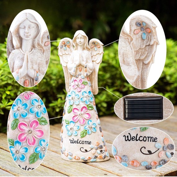 Solar Garden Statues Angel Figurine Lights for Outside, Yard Decorations Outdoor, Garden Decor Unique Sympathy Housewarming Gifts for Mom, Women for Mothers Day