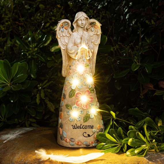 Solar Garden Statues Angel Figurine Lights for Outside, Yard Decorations Outdoor, Garden Decor Unique Sympathy Housewarming Gifts for Mom, Women for Mothers Day