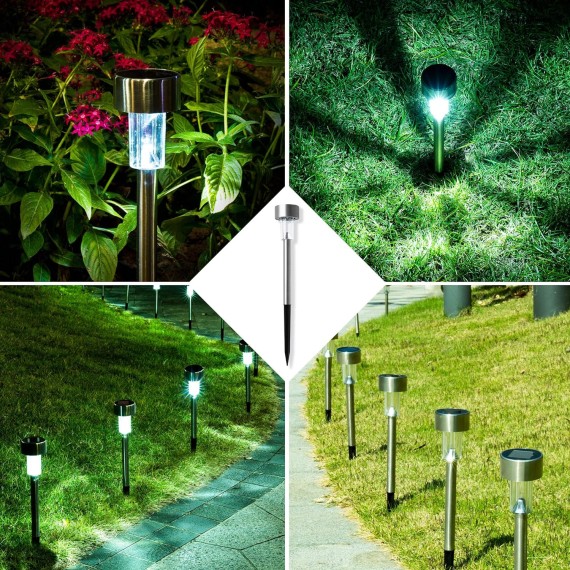 16 Pack Solar Pathway Lights, Solar Landscape Lights Outdoor Waterproof & Auto On/Off, Stainless Steel Solar Powered Garden Lights for Yard, Lawn, Patio, Path, Walkway or Driveway Cold White