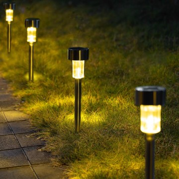 Solar Pathway Lights 12 Pack, Stainless Steel IP44 Waterproof Auto On/Off Outdoor LED Solar Landscape Lights for Garden, Yard, Patio, Path and Walkway. (Warm White)