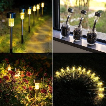 Solar Pathway Lights 12 Pack, Stainless Steel IP44 Waterproof Auto On/Off Outdoor LED Solar Landscape Lights for Garden, Yard, Patio, Path and Walkway. (Warm White)
