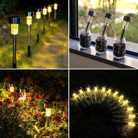 Solar Pathway Lights 12 Pack, Stainless Steel IP44 Waterproof Auto On/Off Outdoor LED Solar Landscape Lights for Garden, Yard, Patio, Path and Walkway. (Warm White)