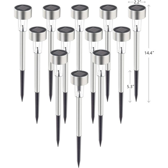 Solar Pathway Lights 12 Pack, Stainless Steel IP44 Waterproof Auto On/Off Outdoor LED Solar Landscape Lights for Garden, Yard, Patio, Path and Walkway. (Warm White)
