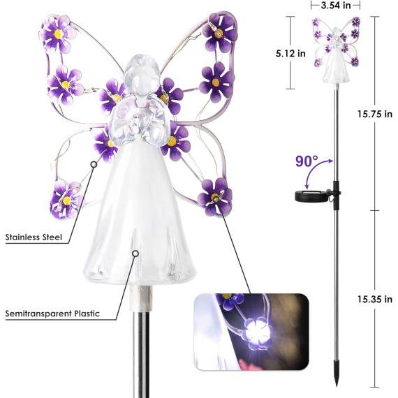 Solar Angel Garden Stake Lights - 2 Pack Angel Solar Lights Outdoor Garden, Eternal Light Angel with 7 LEDs for Cemetery Grave Decorations, Memorial Gift, Christmas Yard Art, Sympathy Gifts