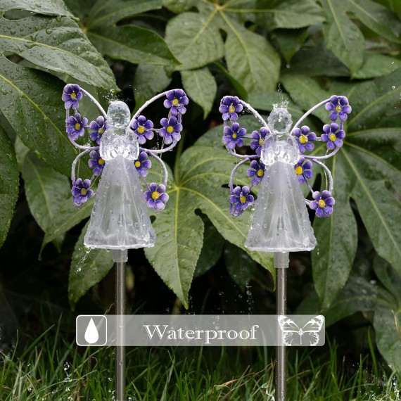 Solar Angel Garden Stake Lights - 2 Pack Angel Solar Lights Outdoor Garden, Eternal Light Angel with 7 LEDs for Cemetery Grave Decorations, Memorial Gift, Christmas Yard Art, Sympathy Gifts