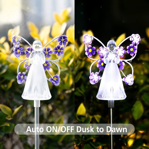 Solar Angel Garden Stake Lights - 2 Pack Angel Solar Lights Outdoor Garden, Eternal Light Angel with 7 LEDs for Cemetery Grave Decorations, Memorial Gift, Christmas Yard Art, Sympathy Gifts