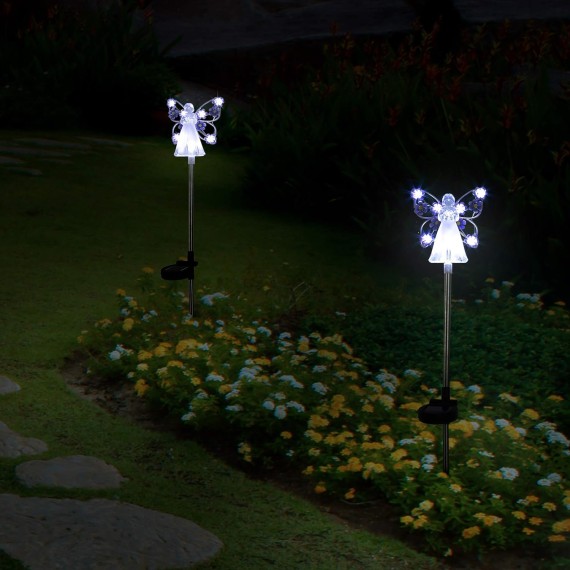 Solar Angel Garden Stake Lights - 2 Pack Angel Solar Lights Outdoor Garden, Eternal Light Angel with 7 LEDs for Cemetery Grave Decorations, Memorial Gift, Christmas Yard Art, Sympathy Gifts
