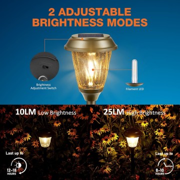 Solar Lights Outdoor Waterproof - 10/25 LM LED Auto On/Off Glass Outdoor Solar Lights for Yard Garden Pathway Driveway Walkway Sidewalk (Warm White)