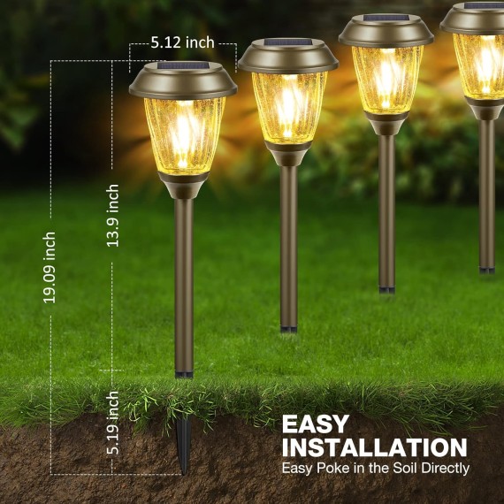 Solar Lights Outdoor Waterproof - 10/25 LM LED Auto On/Off Glass Outdoor Solar Lights for Yard Garden Pathway Driveway Walkway Sidewalk (Warm White)