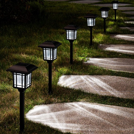 Garden Path Lights 8 Pack, Solar Powered, Bright Outdoor Yard Lights Waterproof for Landscape, Lawn, Pathway, Walkway and Driveway (Cold White)