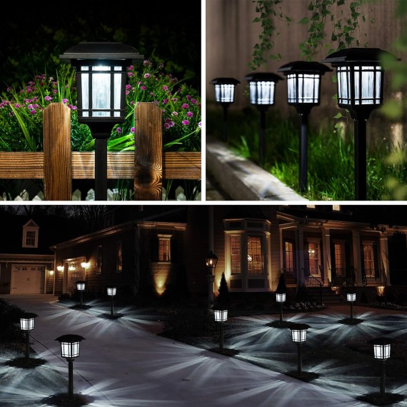 Garden Path Lights 8 Pack, Solar Powered, Bright Outdoor Yard Lights Waterproof for Landscape, Lawn, Pathway, Walkway and Driveway (Cold White)