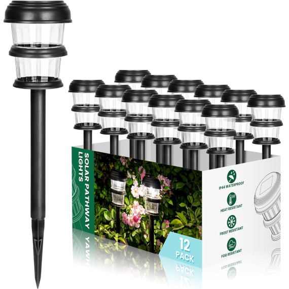 12 Pack Solar Garden Lights, Outdoor Solar Lights Waterproof, Automatic Solar Pathway Lights for Yard, Landscape, Lawn, Patio, Path, and Driveway (Cold White)…