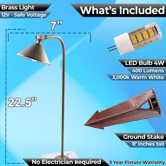 LED Pathway 127 Landscape Light 12V Brass Low Voltage 4W G4 LED Light Bulb Warm White Included Outdoor Mushroom Security Garden Patio Area Light Beautiful Bright Long Lasting (2 Pack)