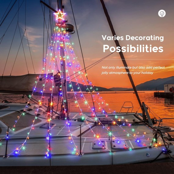 344 LED Christmas Lights Outdoor, Christmas Decoration String Lights with 8 Lighting Modes, Waterfall Xmas Tree Star Lights for Garden, Yard, New Year, Holiday, Wedding, Party（Multi-Color）