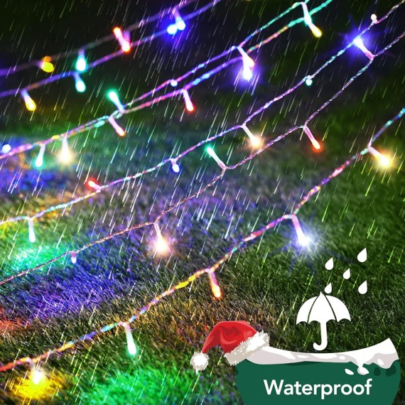 344 LED Christmas Lights Outdoor, Christmas Decoration String Lights with 8 Lighting Modes, Waterfall Xmas Tree Star Lights for Garden, Yard, New Year, Holiday, Wedding, Party（Multi-Color）