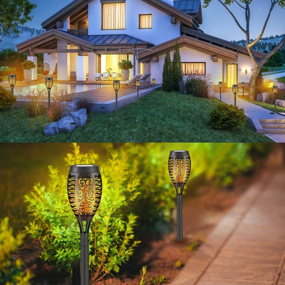 4 Pack Solar Torch Light with Flickering Flame, Outdoor Waterproof Solar Garden Stake Lights Decorations, Solar Torch Landscape Path Lights for Garden Decor, Yard, Porch