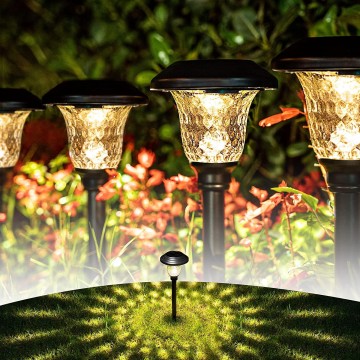 Solar Garden Lights 8 Pack, Super Bright Solar Pathway Lights, Glass Stainless Steel Solar Lights Outdoor Waterproof, Auto On/Off Solar Powered Landscape Lights for Yard, Walkway (Black).