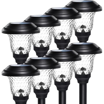 Solar Garden Lights 8 Pack, Super Bright Solar Pathway Lights, Glass Stainless Steel Solar Lights Outdoor Waterproof, Auto On/Off Solar Powered Landscape Lights for Yard, Walkway (Black).