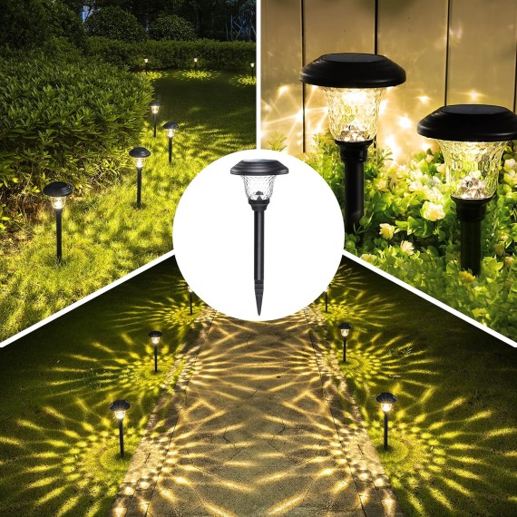 Solar Garden Lights 8 Pack, Super Bright Solar Pathway Lights, Glass Stainless Steel Solar Lights Outdoor Waterproof, Auto On/Off Solar Powered Landscape Lights for Yard, Walkway (Black).