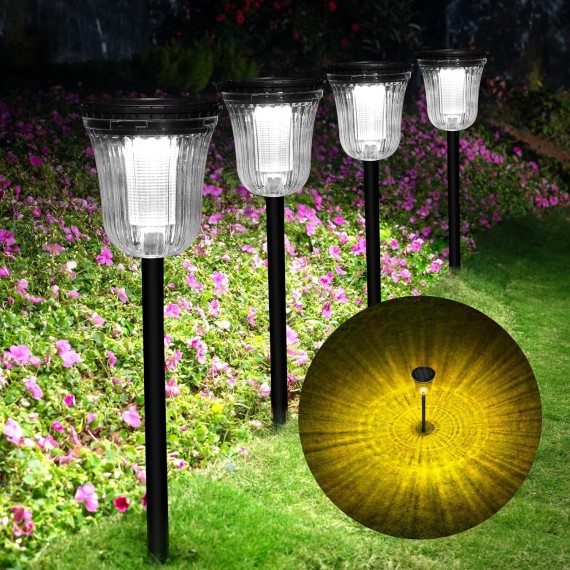 Solar Pathway Lights Outdoor, 4 Pack 200 Lumens Super Bright Solar Path Lights for Outside Waterproof, Up to 14 Hrs Auto On/Off Solar Lights, Solar Powered Landscape Lighting for Yard Walkway