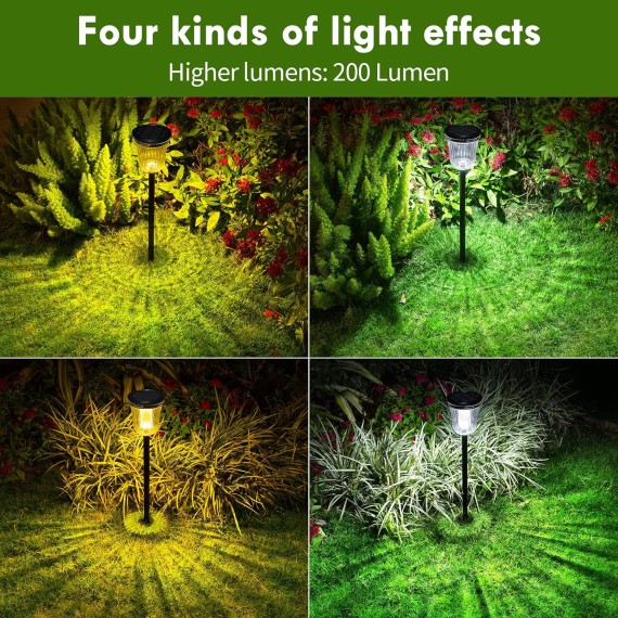 Solar Pathway Lights Outdoor, 4 Pack 200 Lumens Super Bright Solar Path Lights for Outside Waterproof, Up to 14 Hrs Auto On/Off Solar Lights, Solar Powered Landscape Lighting for Yard Walkway