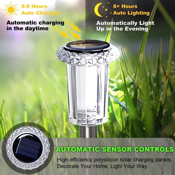 Solar Lights Outdoor - IP65 Waterproof Solar Pathway Lights Stainless Steel Outdoor Solar lights for Yard Patio Lawn Walkway and Landscape Cool White (6 Pack)