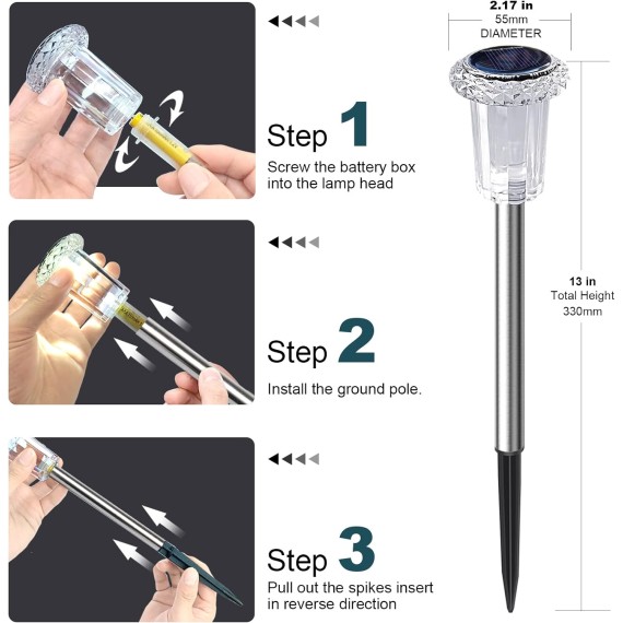 Solar Lights Outdoor - IP65 Waterproof Solar Pathway Lights Stainless Steel Outdoor Solar lights for Yard Patio Lawn Walkway and Landscape Cool White (6 Pack)
