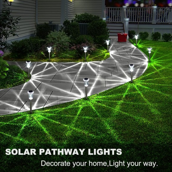 Solar Lights Outdoor - IP65 Waterproof Solar Pathway Lights Stainless Steel Outdoor Solar lights for Yard Patio Lawn Walkway and Landscape Cool White (6 Pack)